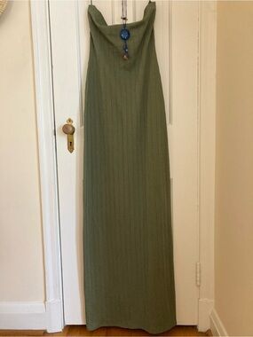 Olive green knit column dress